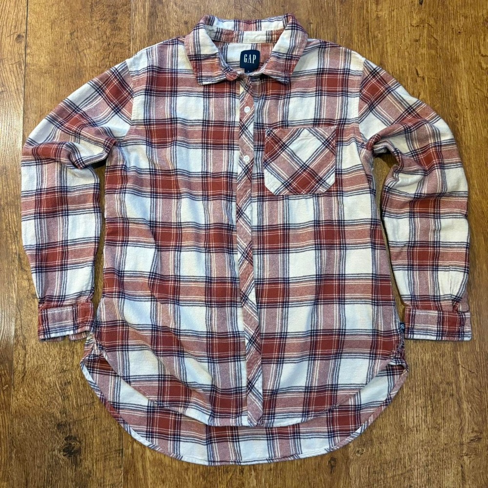 Gap Birch Dana Plaid Button Up Shirt Brown Cream Large Western Fall Y2K Flannel